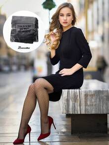 Bencailor 4 Pairs Fishnet Thigh High Stocking For Women Silicone Lace Top Sheer Over Knee Silky Stockings - 黑色 - 查看 6