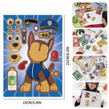 Paw Patrol 8 hojas de pegatinas de Patrulla Canina con el personaje Ryder, kit para hacer caras divertidas con el personaje Chase, juego de rompecabezas de pegatinas DIY, regalo de cumpleaños