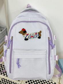 La adorable mochila bordada con perrito de dibujos animados, versión coreana, estilo dulce, adecuada para estudiantes de primaria y secundaria, con gran capacidad y diseño único. - Multicolor - Ver 13