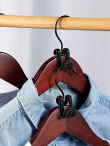 10pcs Black Hangers With Hooks And Connectors, Space Saving Bedroom Wardrobe Organizer. Storage&Storage