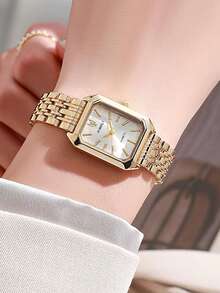 1 pieza/Set Reloj de cuarzo de acero inoxidable de alta calidad y de moda, adecuado para cumpleaños, Halloween, regalo - Dorado - Ver 5