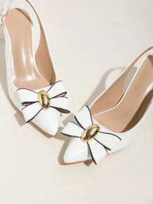 White Bow Pointy Toe Mid-Heels Women Sandals