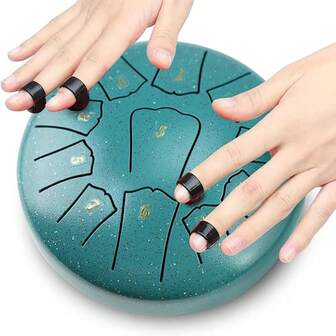 6 Inch 11 Note Steel Tongue Drum, D Tuning Percussion Instrument Handpan, Portable Mini Design, Crisp Sound, Suitable For Beginner Percussion, Music Enlightenment, Meditation, Relaxation, Yoga. Easy To Learn Ethereal Drum With Bag, Mallets, Music Book, Note Stickers, Finger Picks