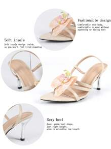Sandalias de verano para mujer con patrón de flor de lirio 3D, correa cruzada de rayas clásica, tacón grueso elegante de dedo abierto, tela de unicolor de alta calidad, elegantes para discoteca, fiesta, viaje al aire libre, cómodas y elegantes zapatos de tacón alto en color albaricoque