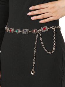 1 pièce Ceinture de robe avec chaîne de taille en métal doré, fashion, rétro, bohème pour femme