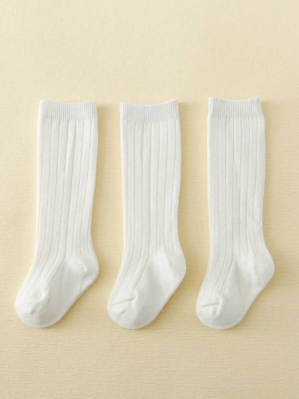 1 Pair Baby Ribbed High Socks, Kids Socks For Boys & Girls, Comfortable Mid-Calf Socks, Cute Design, Soft, Suitable For All Seasons, Autumn/Winter