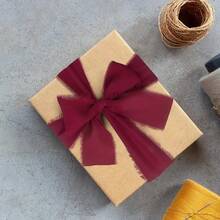 3pcs/Set Wine Red Chiffon Ribbon Set - Total Length 15yd - Elastic Fabric Gift Wrapping Ribbons For Wedding Decorations, Party Supplies, And Crafts - Burgundy - View 2