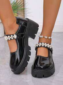 Tacones altos con decoración de perlas, moda para mujer 2025