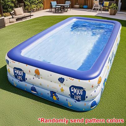 1pc Large Inflatable Swimming Pool, Suitable For Yard And Home, Vivid Color Design, Beach Essentials, Beach Accessories, Pool Float