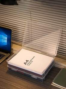 1pc Desktop Dust-Proof ID Card & Document Storage Box, A4 File Organizer Box, Suitable For Storing Household Registrations, Important Certificates, Moisture-Proof File Folders - Clear - View 8