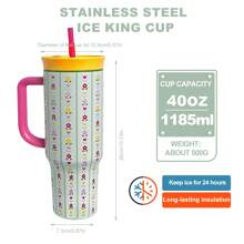 Botella de agua OwaLaa Flowers de 40 oz, 1185 ml, con pajita, se venden 3 unidades juntas, tiempo de conservación del calor de más de 24 horas, se puede aislar agua fría y caliente, se puede preparar café, bebidas congeladas, aspecto hermoso, mano de obra exquisita, adecuada para acampar, trabajar, uso en interiores y exteriores.