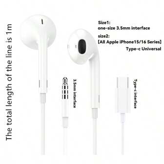 سماعات رأس سلكية متوافقة مع iPhone، سماعات داخلية ذات قابس 3.5مم أو USB نوع C، سماعات أذن مزودة بميكروفون مدمج وتحكم بالصوت، متوافقة مع iPhone/iPad/Android/كمبيوتر محمول/كمبيوتر وأجهزة أخرى ذات منفذ 3.5مم أو USB نوع C