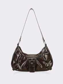 Túi xách nữ kiểu dáng cổ điển, chất liệu da mềm mại, được trang trí bằng đinh tán, khóa cài, xếp ly, hình dáng đám mây, thích hợp đeo vai, đeo chéo hoặc xách tay, dùng cho công sở, đi làm, hẹn hò, dự tiệc, v.v., thiết kế hình lưỡi liềm, màu đỏ tía thời trang, lấy cảm hứng từ sự nữ tính. - Cà phê nâu - Xem 1