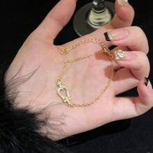 1 件奢华马蹄形锆石不锈钢手链带吊坠，独特设计珠宝，高端配饰，适合旅行、约会、派对、夏季、珠宝、配饰