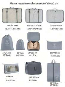 10-1 pièce Sacs de rangement pour voyage d'été, sacs cosmétiques portables imperméables, sacs de toilette multifonctions, sacs de rangement pour vêtements grande capacité, sacs de rangement polyvalents, sacs à main, sacs à chaussures, sacs de plein air, sacs de compression, sacs organisateurs de maquillage