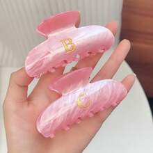 1 件粉色闪光亚克力字母爪夹 - 特大防滑发夹，适合浓密头发，复古粉色发夹，女士发饰（婚礼/海滩/礼物）时尚发夹，休闲发夹，秋冬度假装女士 - 彩色 - 查看 5