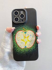 1 pieza Funda protectora para teléfono con diseño creativo de manzana amarilla, material TPU mate negro antichoque, adecuada como regalo festivo, compatible con Apple Xs/Xs Max/Xr/11/12/13/14/14 Plus/15/15 Plus/16/16 Plus