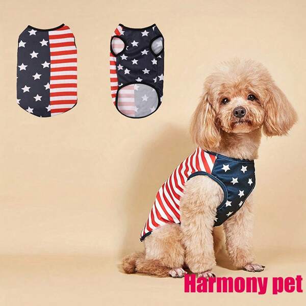 A Patriotic Pet Outfit, Pet Cool Coat, Pet Vest, Dog Clothing, Dog Vest, Clothing, Suitable For All Seasons, American Independence Day Style, American Flag Element Color (Comfortable And Breathable)
