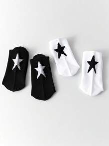 1/2/5/10 Pairs Unisex Star Print Solid Color Mid-Calf Sports Socks, Suitable For Outdoor, Cycling, Running, Yoga, Basketball, All Seasons