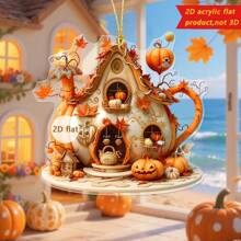 1pc Halloween Pendant Creative Pumpkin House Shape Bag Key Car Rearview Mirror Decoration Decoration Home Decor A Perfect Gift For Friends And Family.