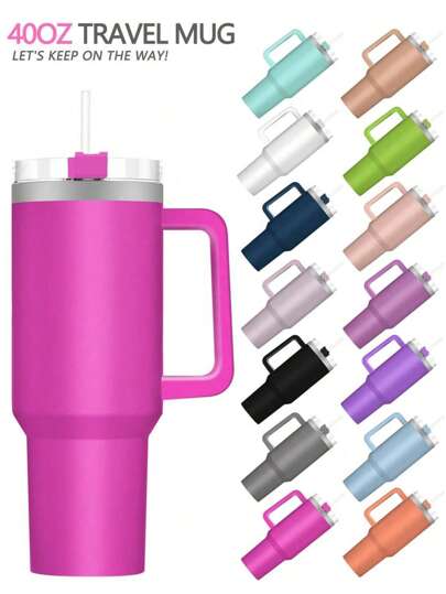 1pc 1200ML Stainless Steel Double Wall Vacuum Insulated Outdoor Sports Car Cup, 40OZ Thermal Water Bottle, Powder Coated Finish, Multi-Color Options, 1 PP Straw Included, Suitable For Party Gift