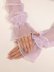 1 Pair Women Thin Solid Color Ruched Arm Sleeves