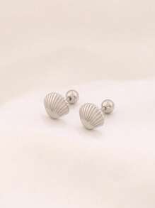 1pair Stainless Steel Mini Shell Stud Earrings For Women Fashion Screw Ball Earring Tragus Cartilage Ear Piercing Waterproof Jewelry