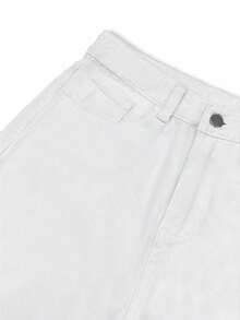 高腰直筒牛仔裤，宽松阔腿牛仔裤，九分休闲棉质长裤，适合办公室、户外、工作场合，白色长裤，春季款 - 白色 - 查看 6