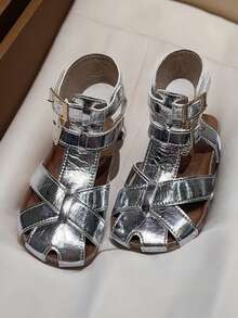 Sandalias planas para niñas, nuevos zapatos de playa versátiles de moda de verano para princesa, color plateado, zapatos para niños - Plateado - Ver 4