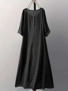 大码女式时尚休闲度假系带抽绳连衣裙 - 黑色 - 查看 2