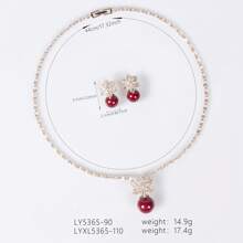 1 Set/3 Stücke hochwertiger Schmuck-Set mit Süßwasserperlen & kubischem Zirkonia, bestehend aus Ohrringen und Halskette, geeignet für Damen Alltag, Party, Feiertage, als Geschenk