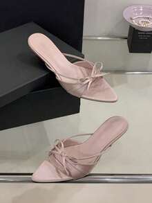 2025新款性感法式软底女式拖鞋，细跟户外穿着，夏季仙女风高跟凉鞋 - 粉色 - 查看 5