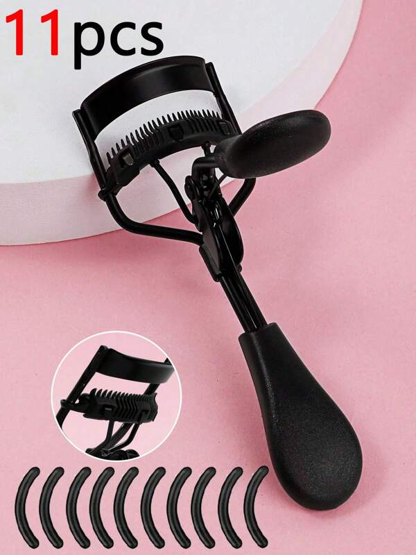 11 Stücke/Set tragbarer Edelstahl Wimpernzange, präzise Wimpernzange mit Ersatzpolstern, Make-up Tools