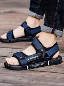 1 Pair Ins Style Teenager Beach Sandals, Hook And Loop Closure Breathable Non-Slip Soft Sole, Summer Beach Holiday Fashion Shoes