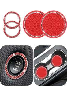 Car Interior 2-Piece Set Of Car Ignition Ring Decorative Ring Inlaid With Diamond Water Coaster Cross-Border Car Interior Supplies 4PCS
