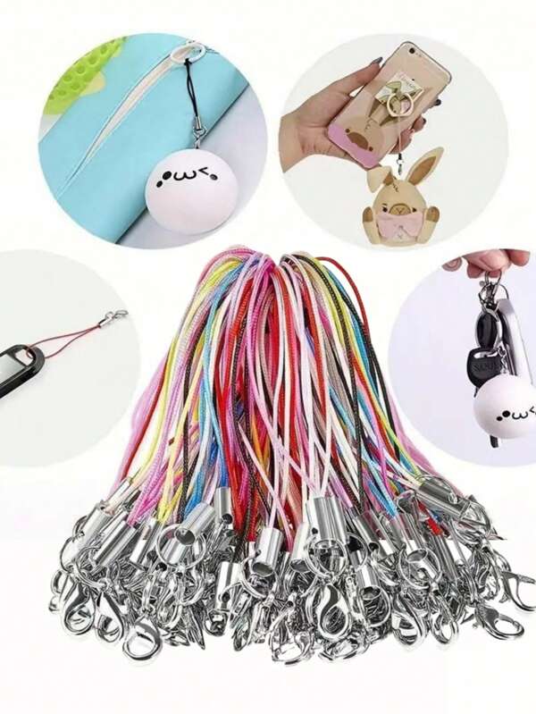 10/50/100pcs Colorful Phone Lanyard, Bluetooth Earphone, Power Bank Hanging Rope, DIY Decoration Cord, Small Handicraft DIY Crawfish Hook Charm Cord, Doll Figurine Hanging Lanyard, Multicolored Combination