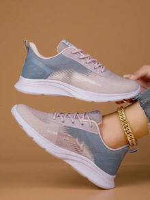 女士运动鞋女款慢跑休闲跑步鞋健身鞋透气网眼时尚轻便网球健身鞋日常百搭 - 粉色 - 查看 3