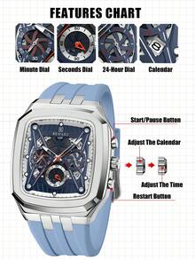 REWARD Men's Quartz Watch Business Fashion Style Timing Calendar Luminous Hands Multi-Functional Men Wristwatch High Quality Gift Classic Design Silicone Watch Band - Blue - View 7