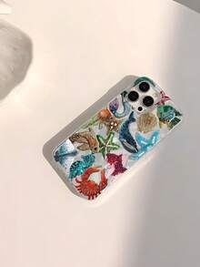 夏季手机壳 1 件 椰子树、石榴花、海龟图案 防水、防指纹、防刮、透明、IMD、光滑柔软光面手机壳 兼容 16/16 Plus/16 Pro/16 Pro Max