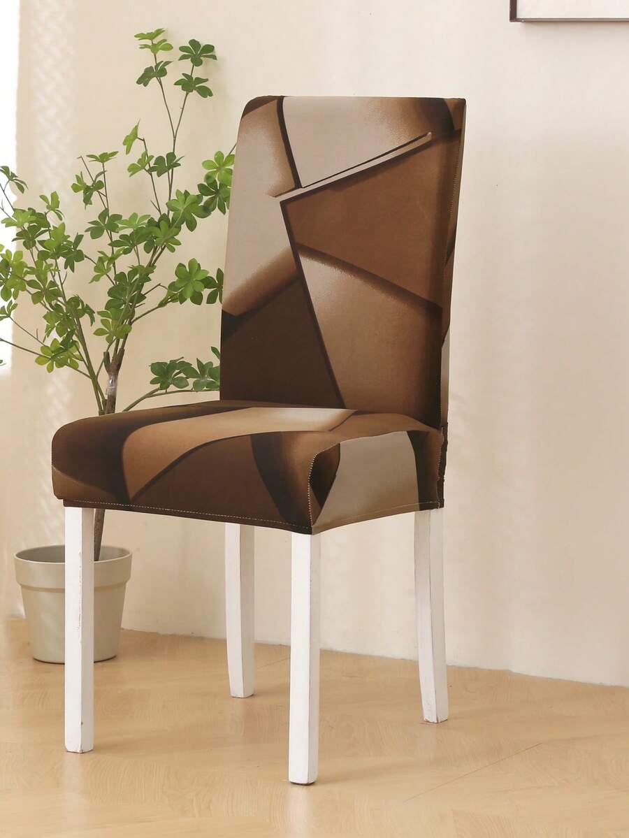 1/4pcs Set High-End Coffee Color Leather Print Chair Cover, Elastic Chair Slipcover, Modern Polyester Fiber Chair Cover, Suitable For Hotel And Home Use - Brown - View 1