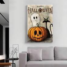 1 Piece,Halloween Pumpkin Ghost Design, Modern Frameless Art Decoration Painting, Printed Posters Mural, Waterproof Canvas,Suitable For Home, Office, Bedroom, Living Room, Study, Bathroom, Bar, Wall Arts And Home Decoration, Is An Ideal Holiday Gift Halloween Decor Fall Decor Room Decor