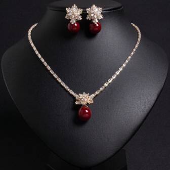 1 套/3 件优质淡水珍珠和方晶锆石耳环、项链首饰套装，适合女性日常、派对、节日佩戴、礼物