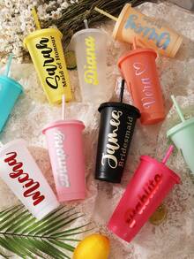 1/5 件，个性化派对冷饮杯，自定义名称和标题，加厚材质，24 盎司大容量，可重复使用，带吸管，适用于婚礼、单身派对、生日派对、户外运动沙滩水瓶以及父亲节礼物、毕业杯、伴娘礼物 - 五彩杯 - 查看 3