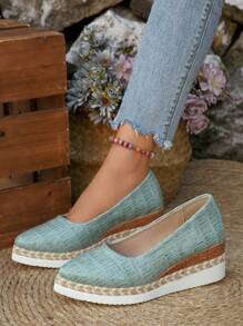 Women's New Fashion Platform Thick Sole Solid Color Pointed Toe Slip-On Outdoor Casual Comfortable Lightweight Flat Shoes