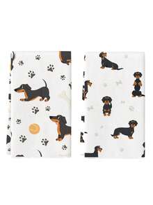 2pcs Dachshund Paw Print Kitchen Towels, Modern Cartoon Pattern, Kitchen Cleaning Towels For Drying Dishes