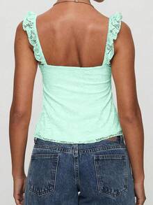 Sexy Lace Ruffled Strap Bow Lace Patchwork Sleeveless Tank Top, New Spring/Summer - Green - View 7