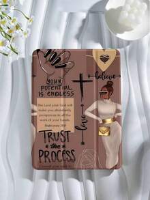 Inspirational Girl Pattern Compatible With IPad Case Generation 11th/10th/9th/8th/7th/6th/5th/10.9/10.2/ 9.7 Inch,IPad Air 13/11/10.9/10.5/9.7 Inch,IPad Pro 13 Inch(M4)/12.9/11/10.5 Inch, IPad Mini4/Mini5 7.9 Inch,Tablet  Built-In Pen Tray,Supports Automatic Sleep/Wake Lid Ins Style Leather+Tpu Anti-Fall, Shock-Proof Soft Cases Back To School Gift - Xám - Xem 3