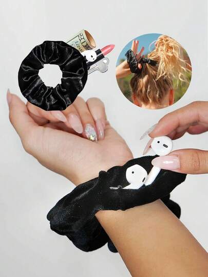 1 件创意新款时尚简约隐形拉链发圈腕带，时尚运动发带发饰，弹力发带，可容纳钥匙、项链、戒指、硬币、耳机等小物件，适合作为送给朋友、情人节、母亲节、纪念品的礼物