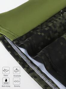 Men's Hooded Face Mask Fishing Shirt, Long Sleeve High-Performance Fishing Shirt, Breathable Quick-Dry, Boyfriend Style, Green Mosaic Design, UV Protection Fishing Apparel