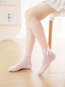 3 pares de calcetines hasta la pantorrilla con volantes de encaje y lazo para niños, calcetines escolares transpirables y absorbentes de humedad, para primavera/otoño